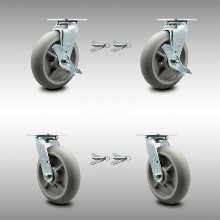 Service Caster 8 Inch SS Thermoplastic Caster Set with Ball Bearings 4 Swivel Lock 2 Brake SCC SCC-SS30S820-TPRBD-TLB-BSL-2-BSL-2